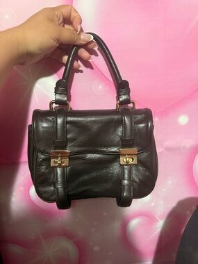 Kenneth Cole New York dark brown leather satchel with gold hardware